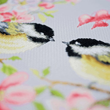 Vervaco Great Tits in a Flower Wreath Cross Stitch Kit - 40 x 40cm