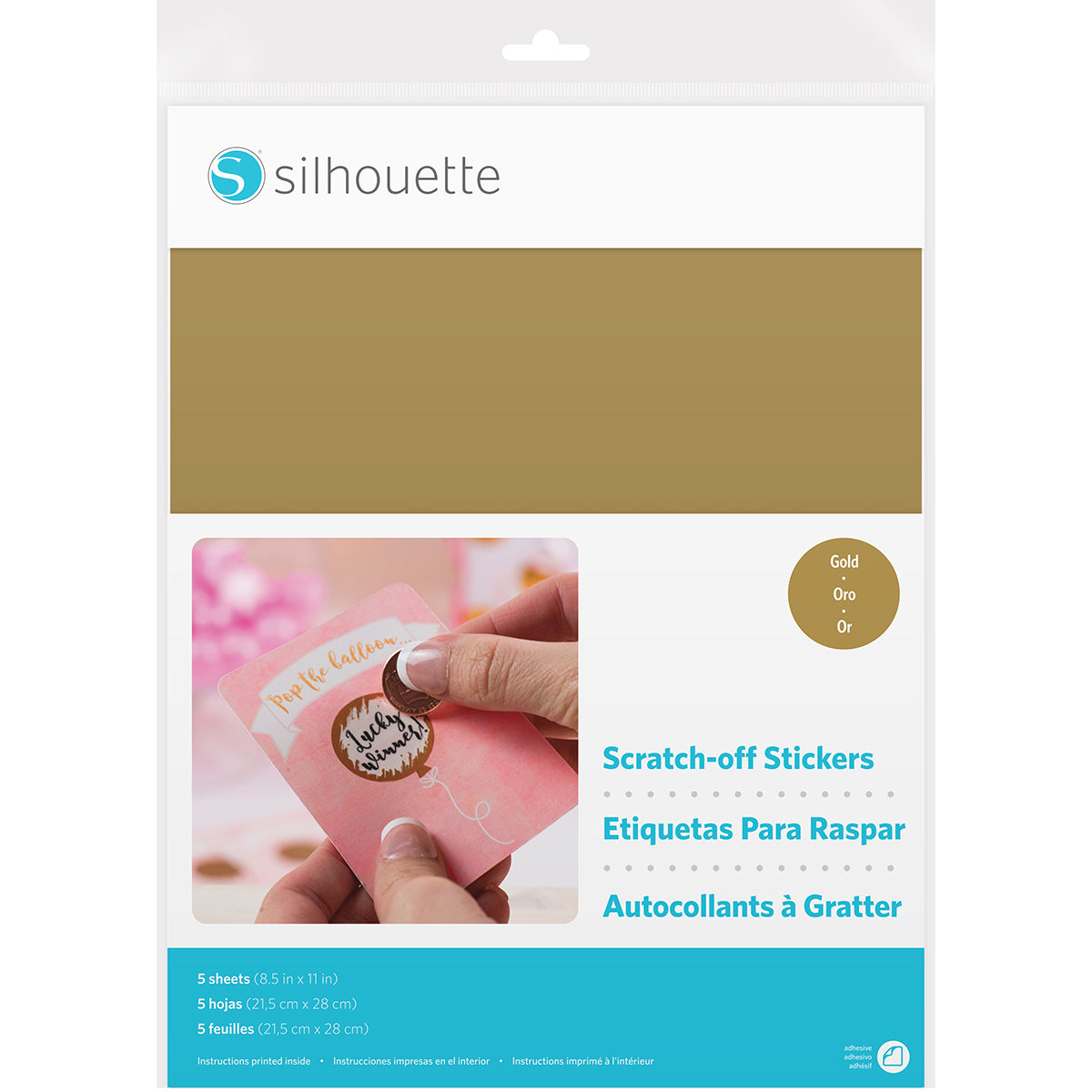 Silhouette America Silhouette Printable Scratch-Off Sticker Sheets 8.5"X11" 5pk - Gold