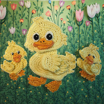 Duck family crochet applique