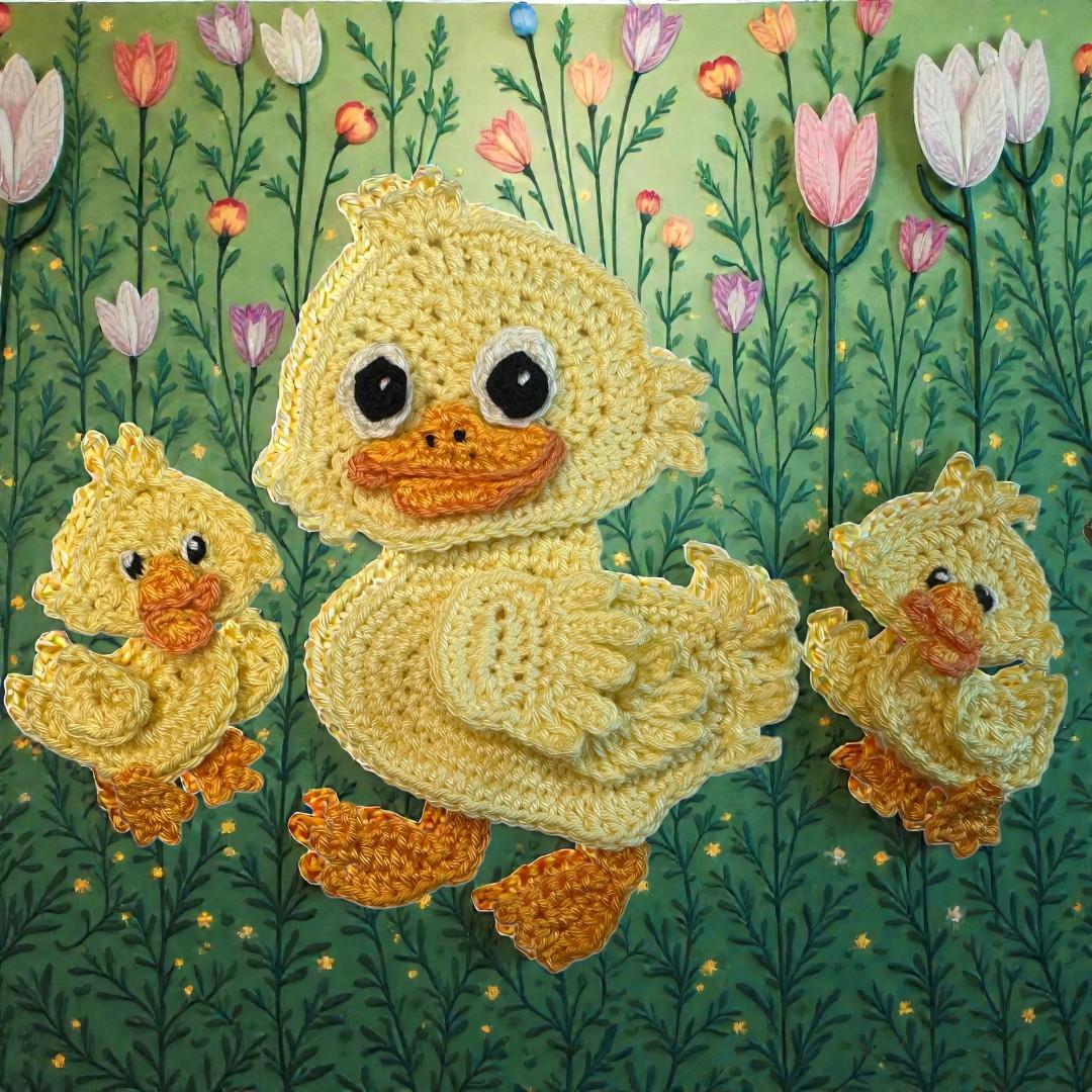 Duck family crochet applique
