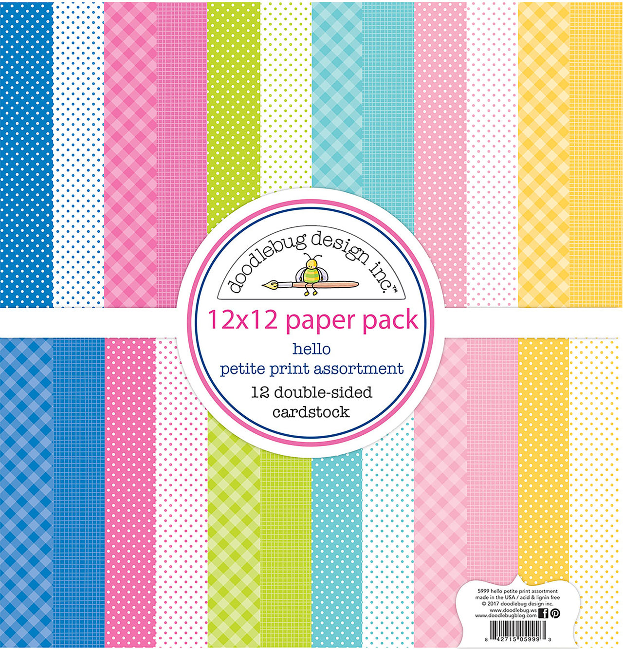 Doodlebug Petite Prints Double-Sided Cardstock 12"X12" 12/Pk - Hello, 12 Designs/1 Each