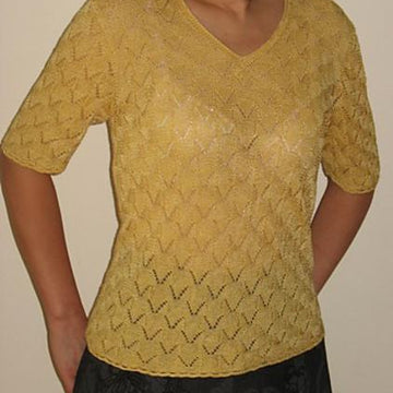 Elegant Mustard Lace V Neck Short Sleeve Top