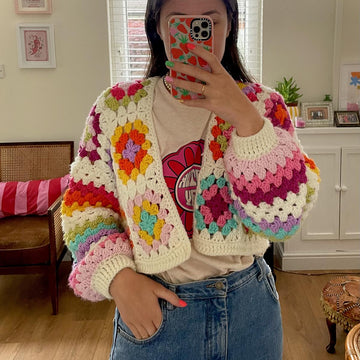 Aran granny squares and stripes cardigan