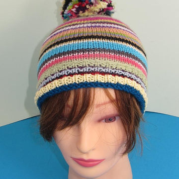 Random Stripe Bobble Beanie Hat