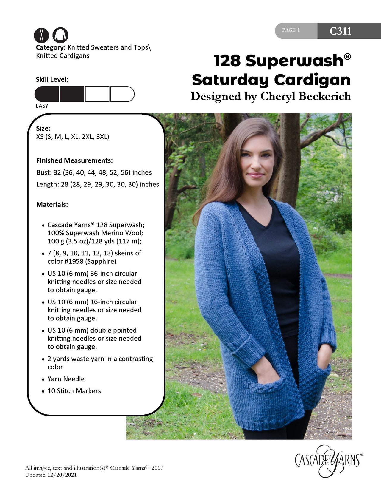 Saturday Cardigan  in Cascade Yarns 128 Superwash - C311 - Downloadable PDF