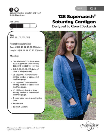 Saturday Cardigan  in Cascade Yarns 128 Superwash - C311 - Downloadable PDF