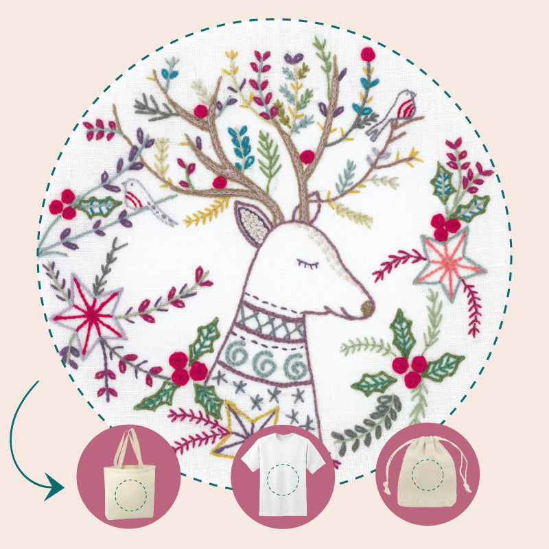Un Chat Dans L'Aiguille Easy Customize - Reindeer - Size M Printed Embroidery Kit