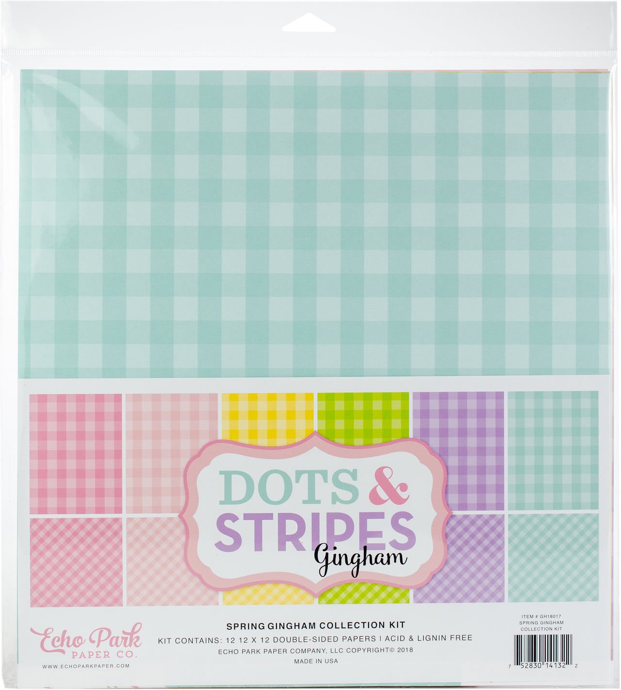 Echo Park Paper Echo Park Double-Sided Collection Pack 12"X12" 12/Pkg - Spring Gingham/Dots, 6 Colors/2 Each