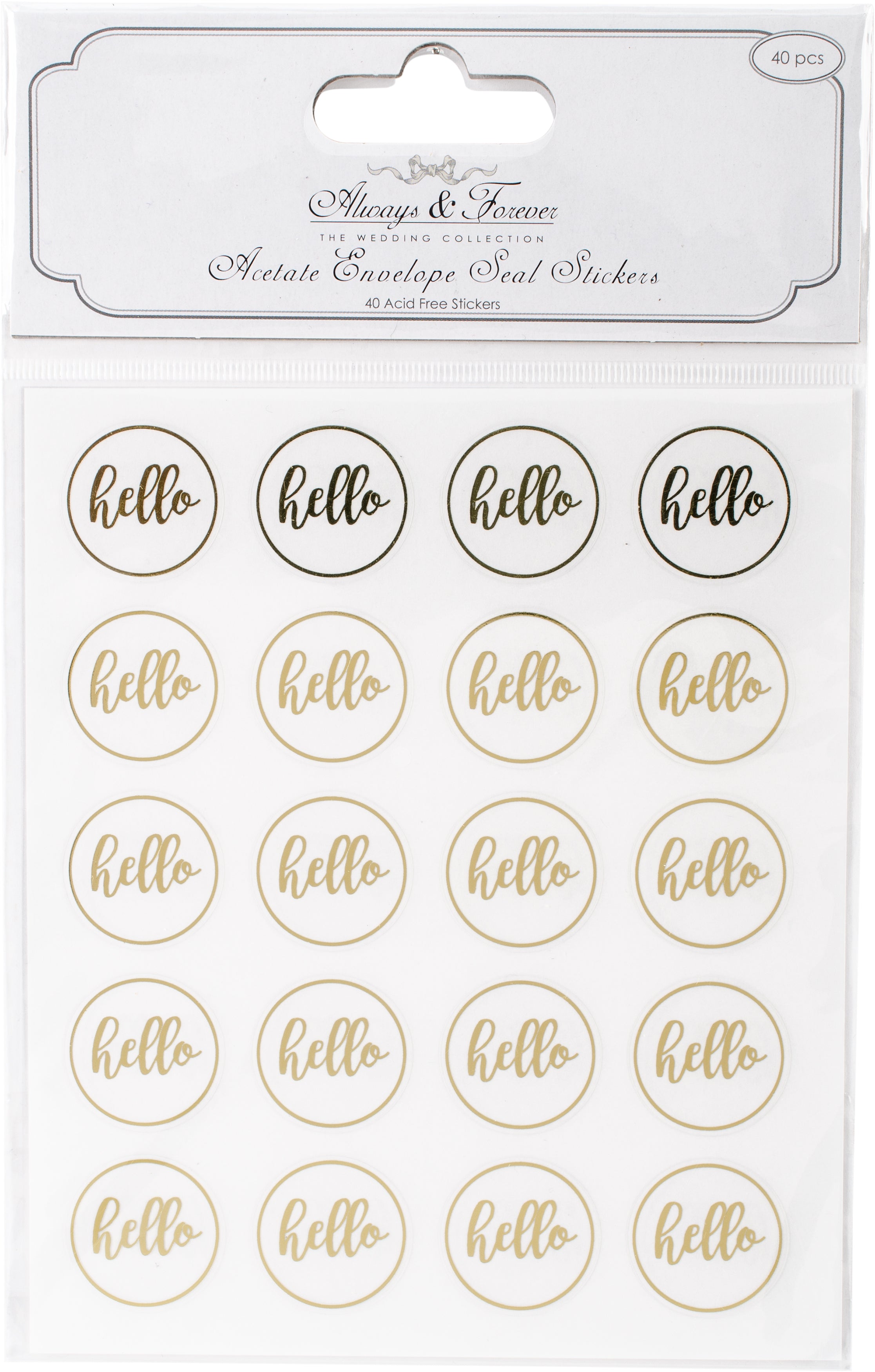 Craft Consortium Always & Forever Envelope Seal Stickers - Hello 25mm Acetate & Gold, 40/Pkg