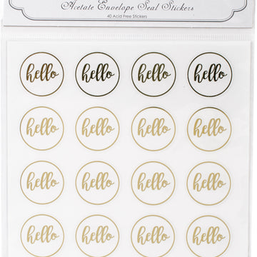 Craft Consortium Always & Forever Envelope Seal Stickers - Hello 25mm Acetate & Gold, 40/Pkg