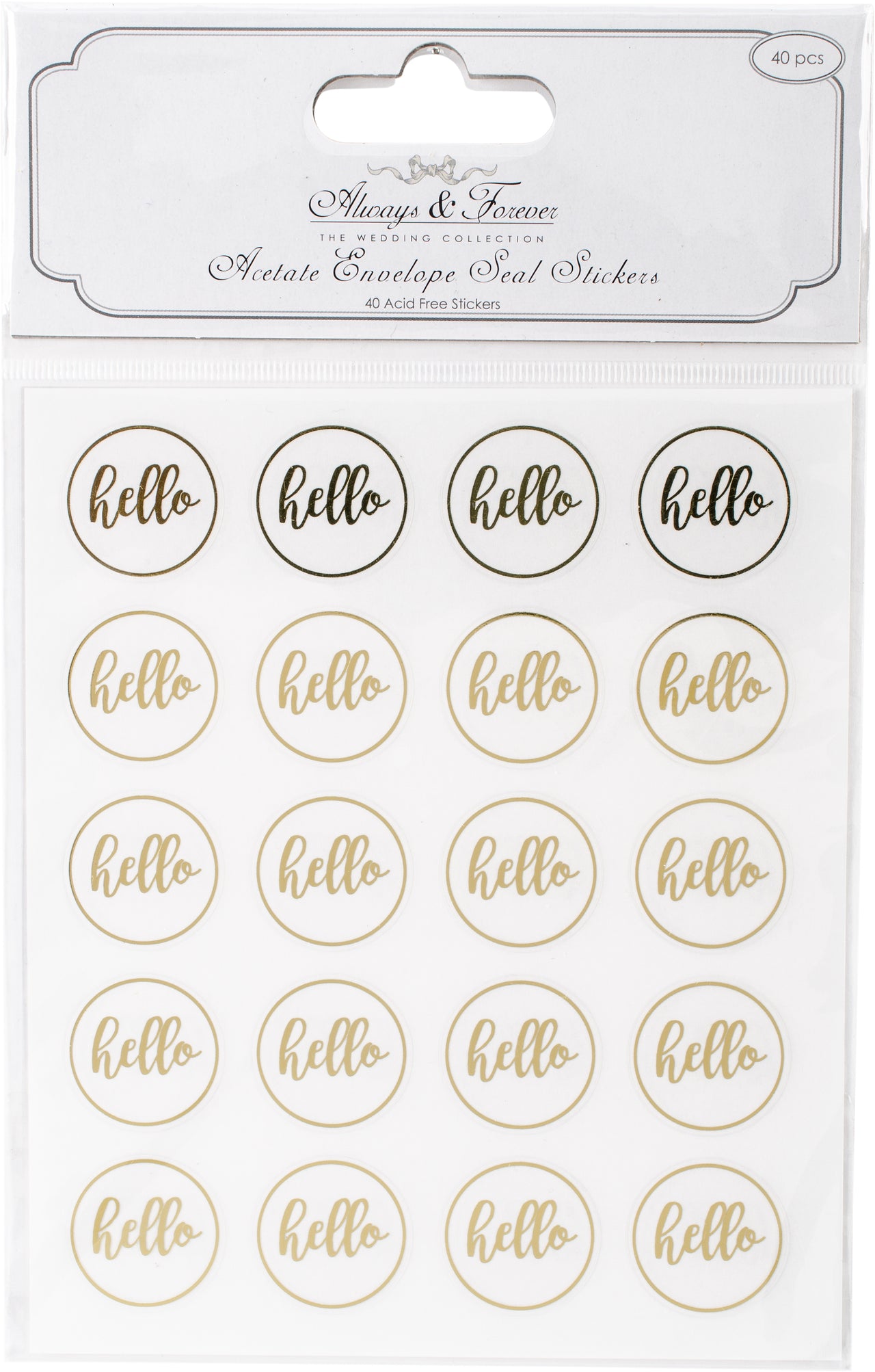 Craft Consortium Always & Forever Envelope Seal Stickers - Hello 25mm Acetate & Gold, 40/Pkg