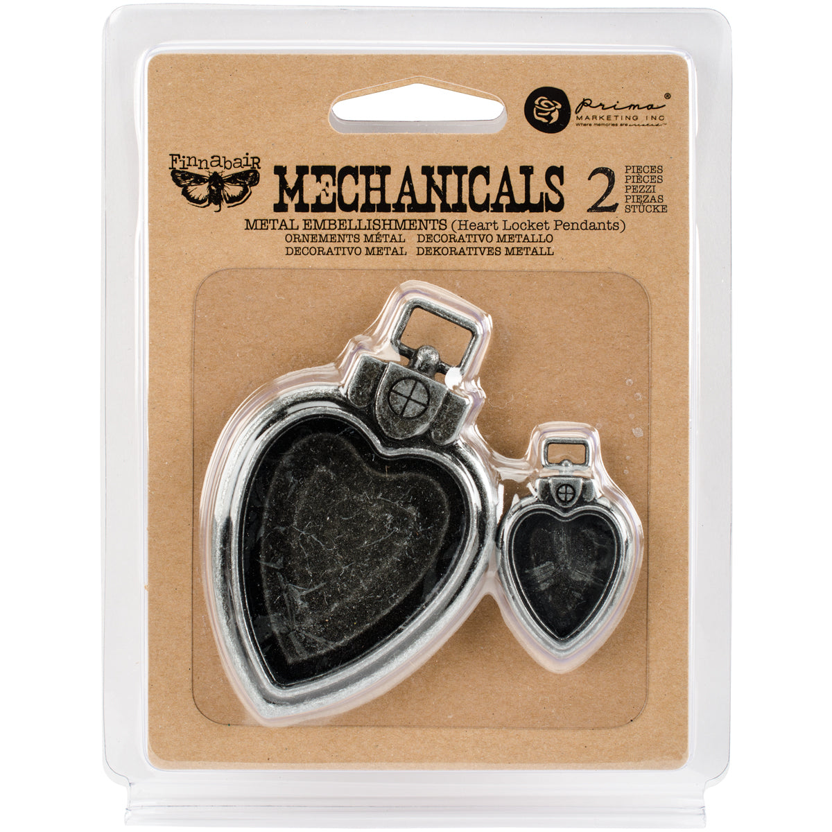 Prima Marketing Finnabair Mechanicals Metal Embellishments - Heart Locket Pendants 2/Pkg
