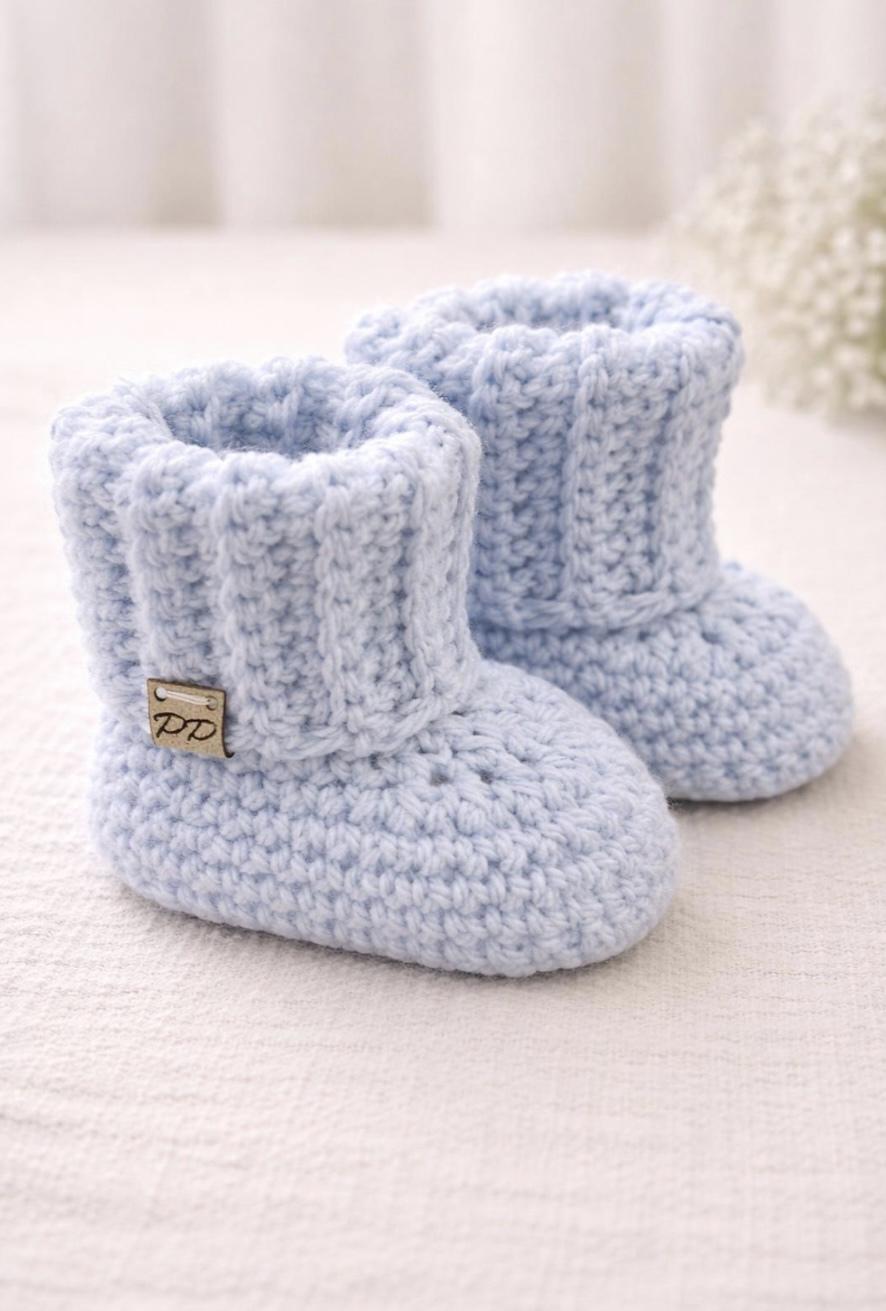 Ribbed Cuff Baby Booties