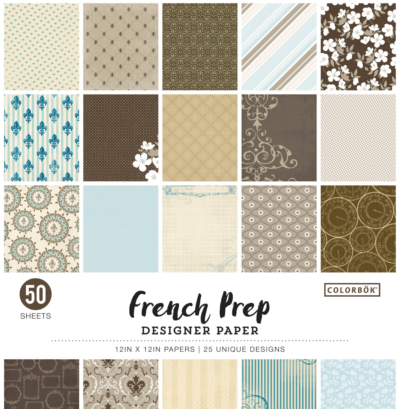 American Crafts Colorbok 68lb Designer Single-Sided Paper 12"X12" 50/Pkg - French Prep, 25 Designs/2 Each