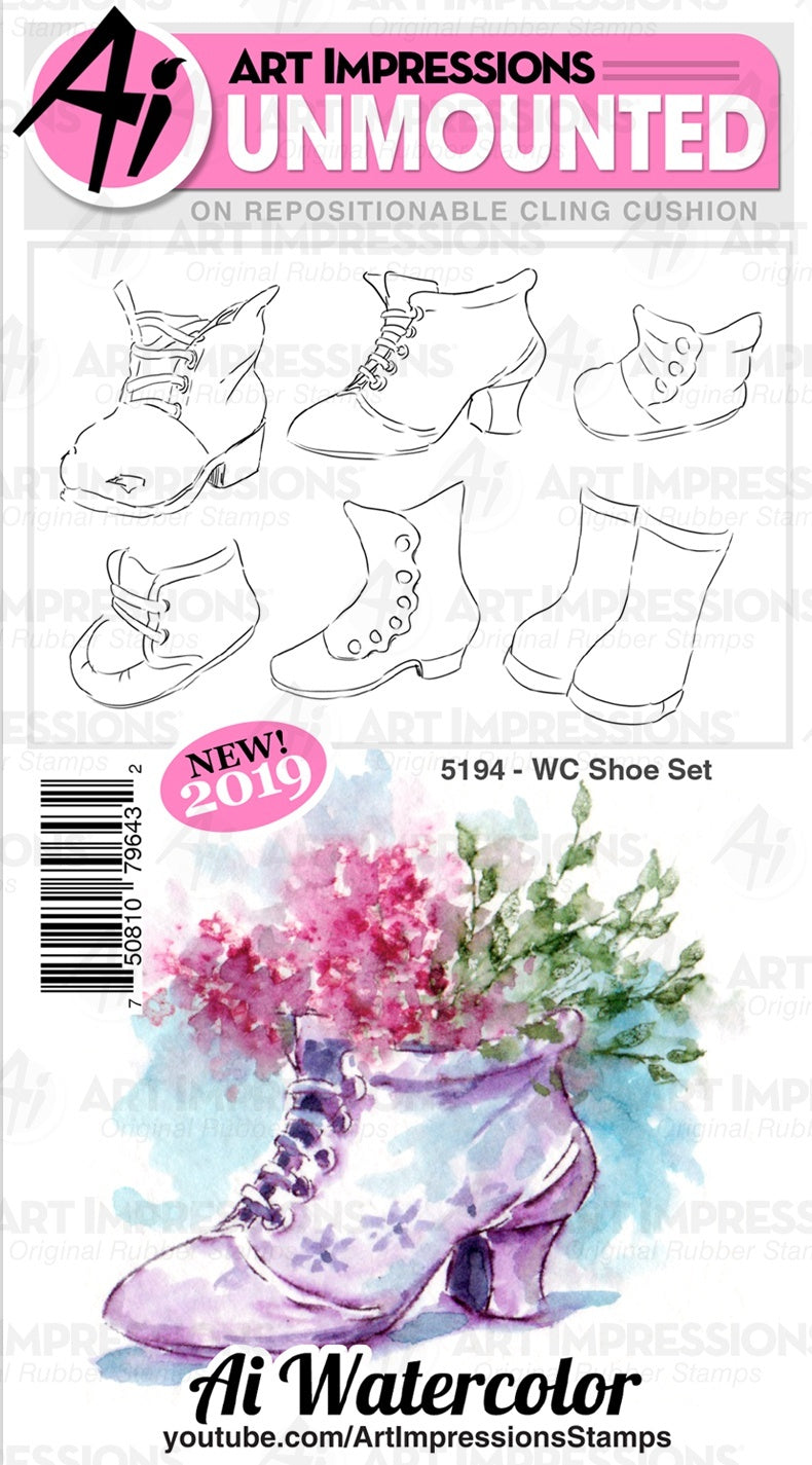 Art Impressions Watercolor Cling Rubber Stamps - WC Shoe