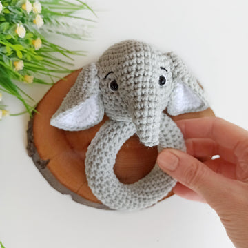 Crochet elephant baby rattle