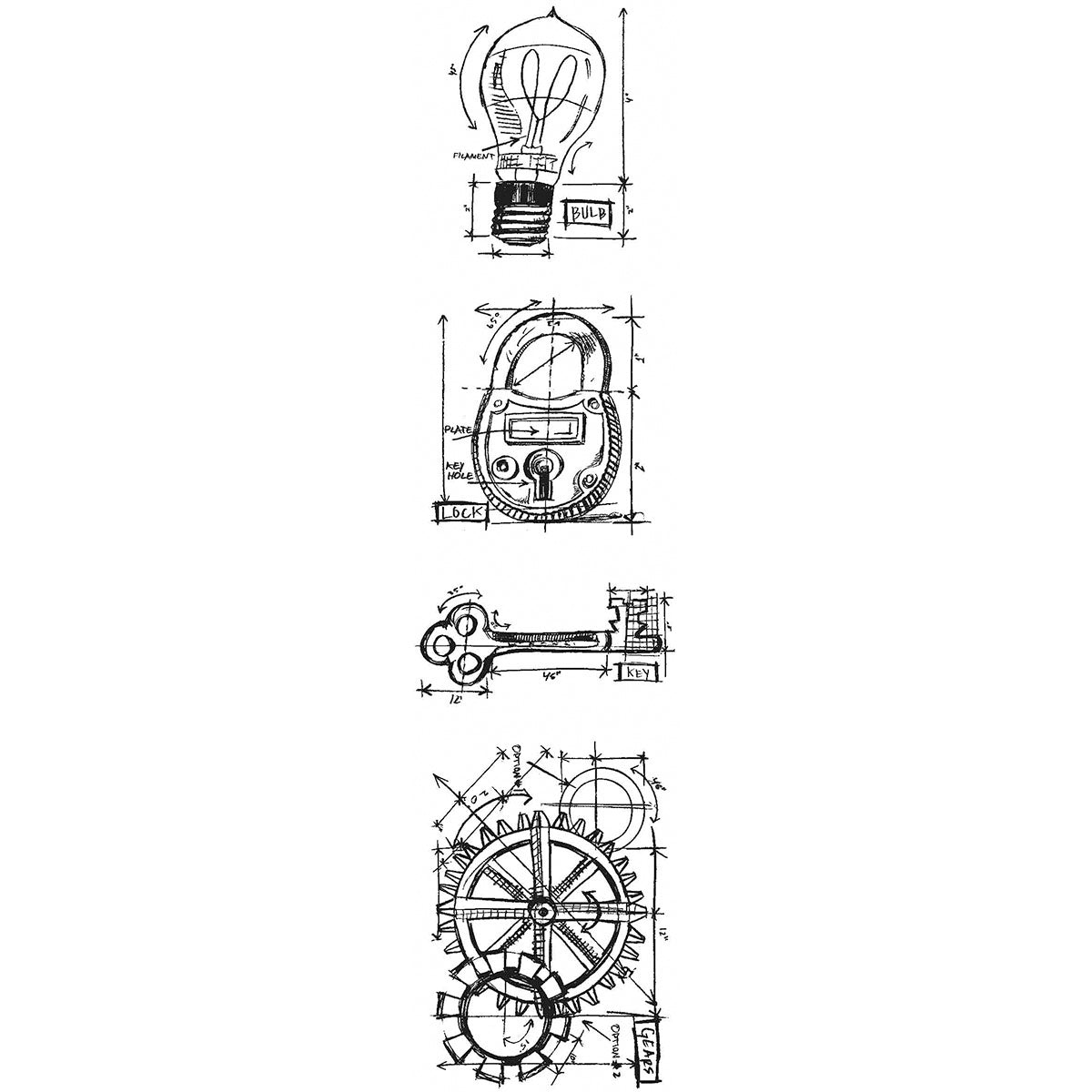 Stampers Anonymous Tim Holtz Mini Blueprints Strip Cling Stamps 3"X10" - Industrial