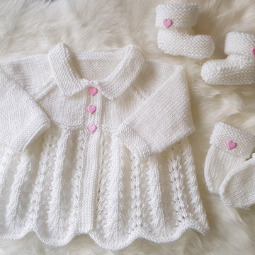 Milly Baby Cardigan, Hat, Mitts & Booties knitting pattern