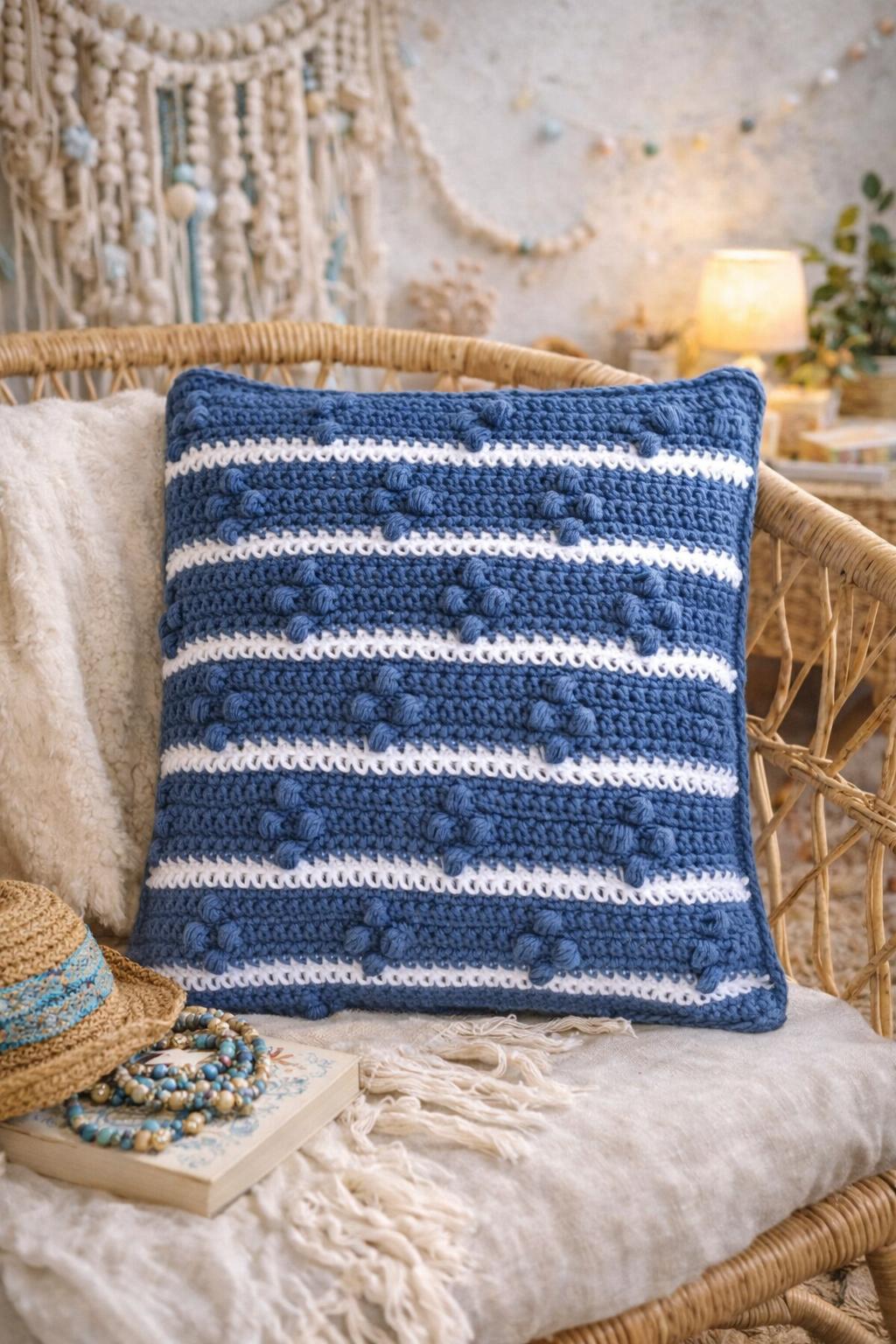 Crochet Cushion Cover Diamond Stripe