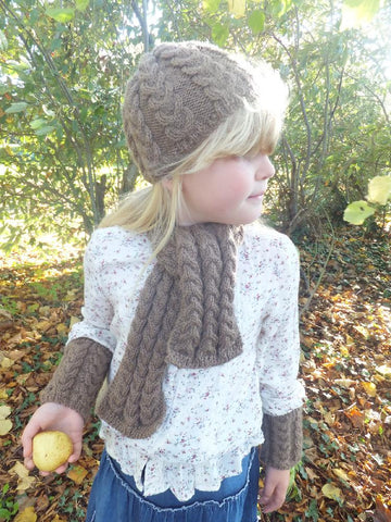 Child's 1 skein Cable Scarf, Beanie and Wrist Warmers