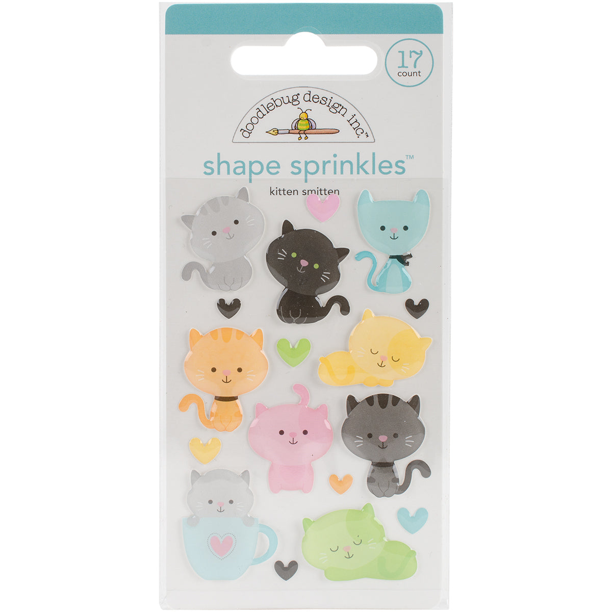 Doodlebug Sprinkles Adhesive Glossy Enamel Shapes - Kitten Smitten, 17/Pkg
