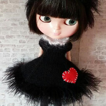 Lucky Black Kitty dress and headband for 12" Blythe