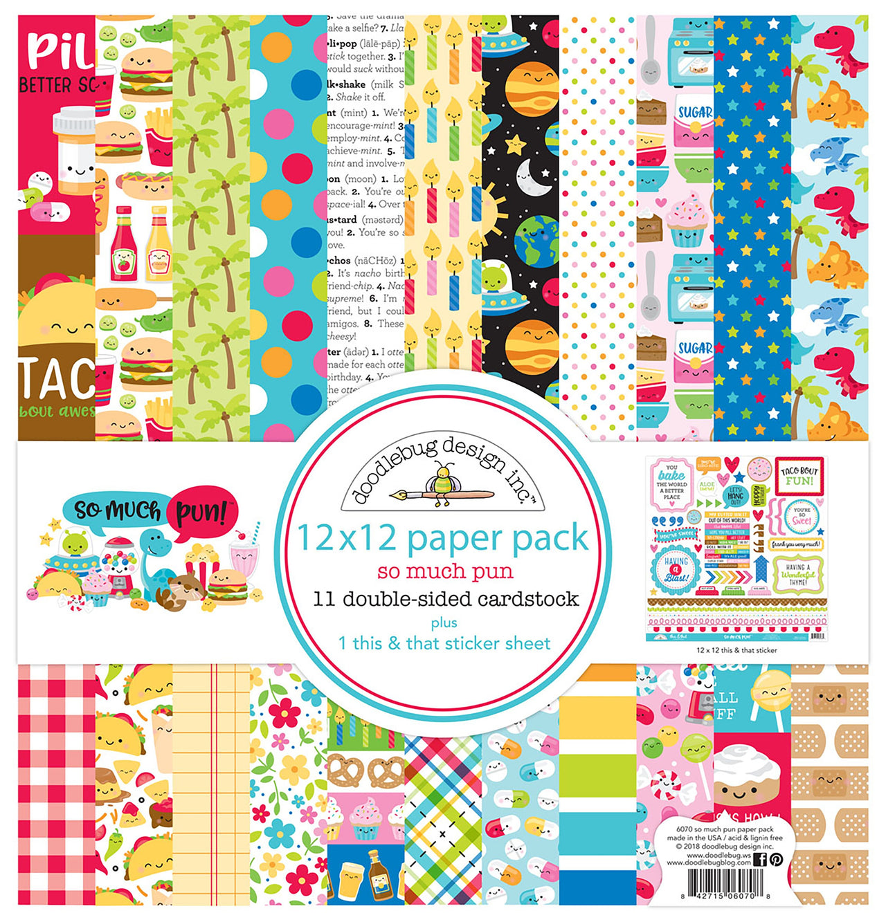 Doodlebug Double-Sided Paper Pack 12"X12" 12/Pkg - So Much Pun
