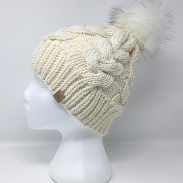 White Braided Cable Hat