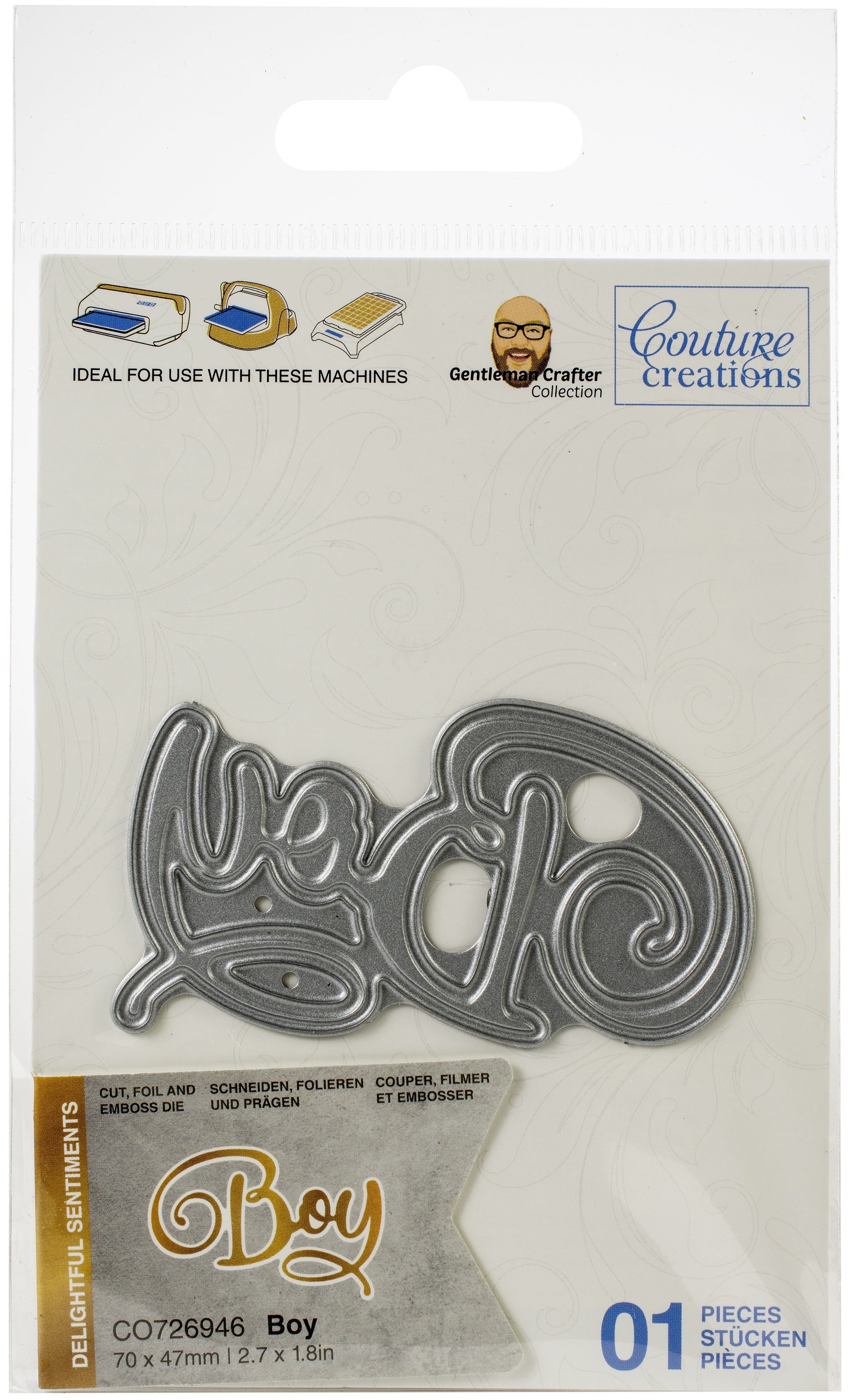 Artdeco Creations Delightful Sentiments Cut, Foil & Emboss Dies - Boy 2.7"X1.8"