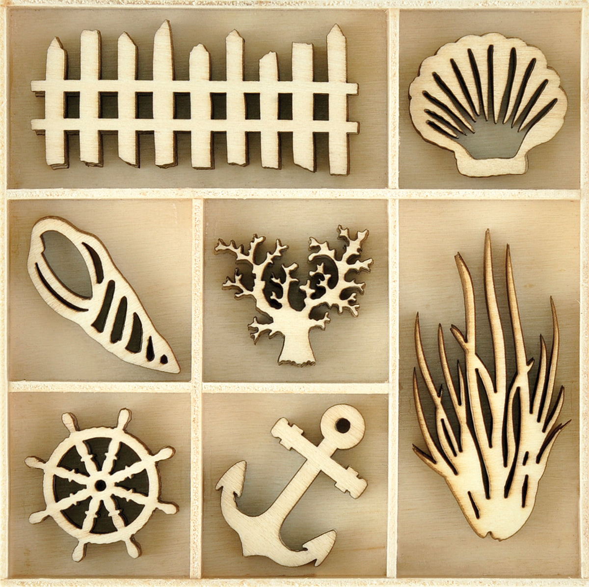 Kaisercraft Wood Mini Themed Embellishments - Beach, 35/Pkg