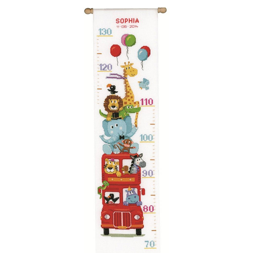 Vervaco Safari Bus Height Chart Cross Stitch Kit - 18cm x 70cm