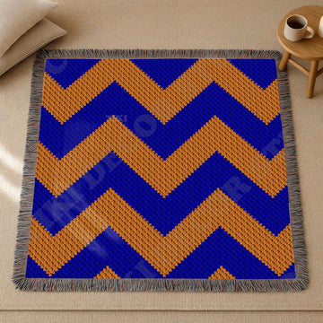 C2C CROCHET PATTERN Chevron Blue Orange Blanket Geometric ZigZag Throw 47x47 53x53 inch
