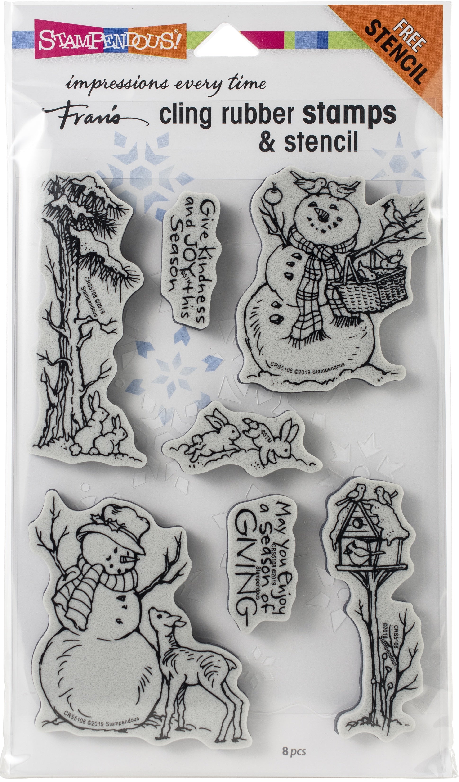 Stampendous Cling Stamp W/ Template Set - Giving Snowmen