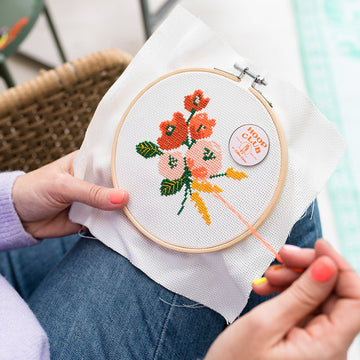 Cotton Clara Amethyst Floral Cross Stitch Kit - 6in