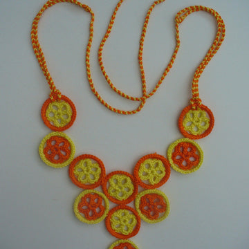 Round Flower Motifs Crochet Necklace
