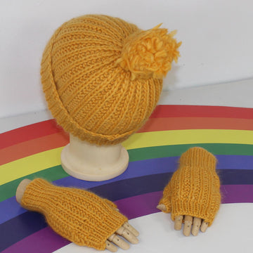 Toddler Child Aran F.Rib Bobble Beanie & Gloves