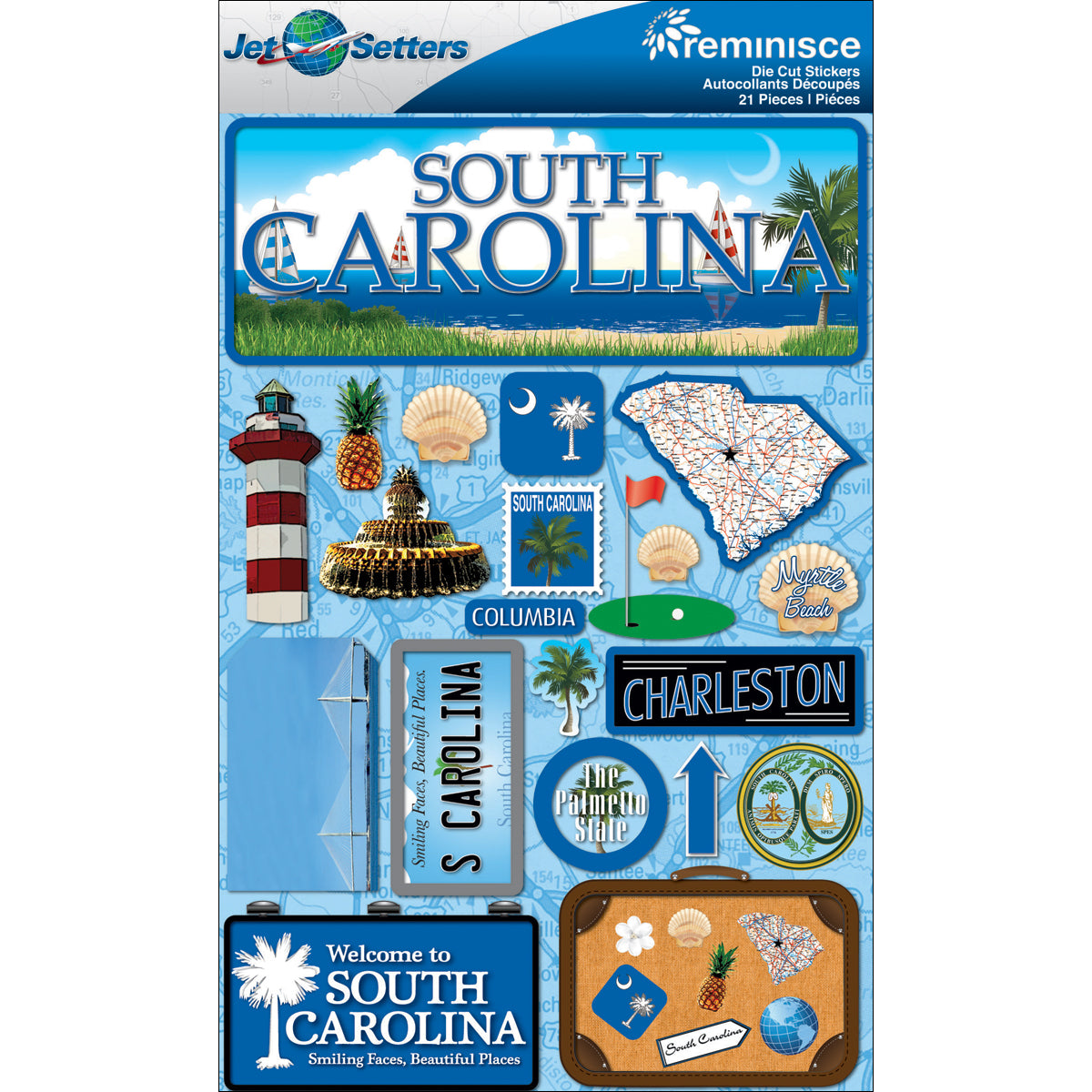 Reminisce Jet Setters State Dimensional Stickers 4.5"X7.5" - South Carolina