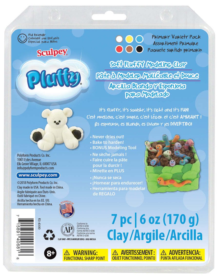 Polyform Sculpey Pluffy Clay 1oz 6/Pkg - Primary