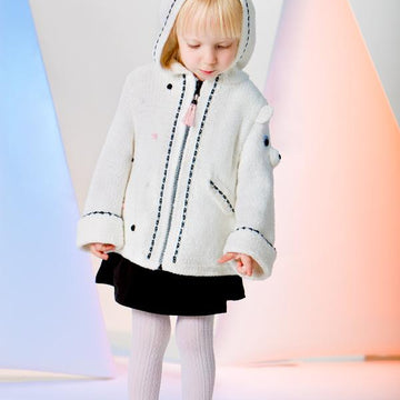 Polar Bear Baby Coat Hand Knitted with Crochet details