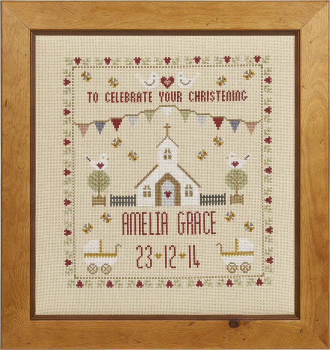 Historical Sampler Company Christening Sampler Cross Stitch Kit - 22cm x 24cm