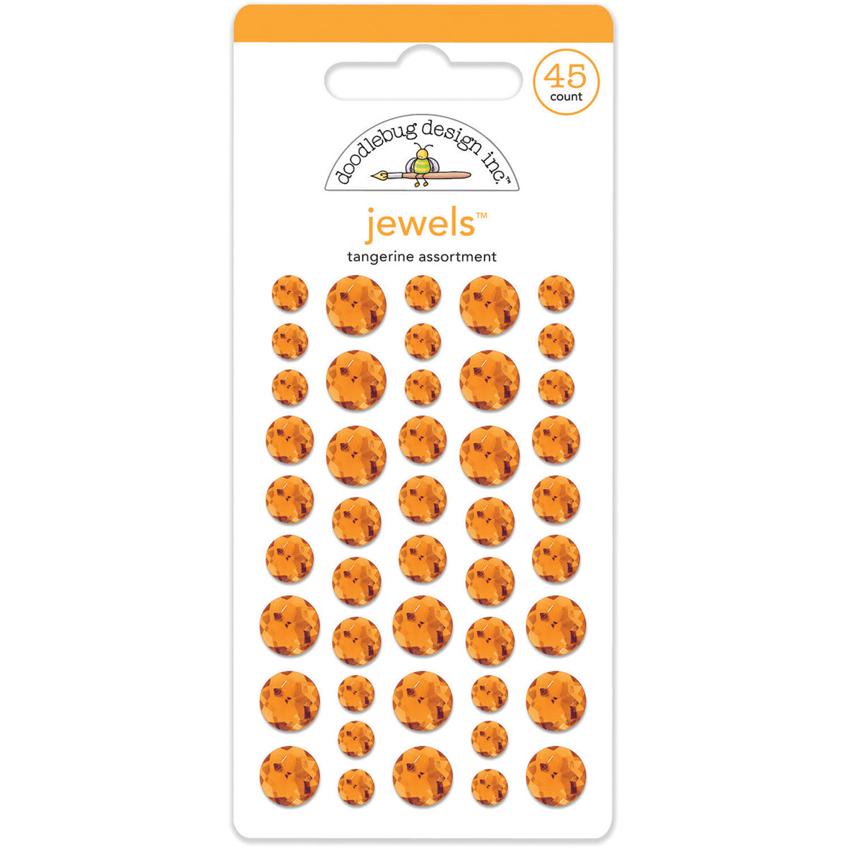 Doodlebug Adhesive Jewels 6mm, 8mm & 10mm 45/Pkg - Tangerine