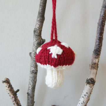 Chunky Knit Woodland Toy Ornaments: Mushroom, Acorn, Heart, Hedgehog (approx. 3")