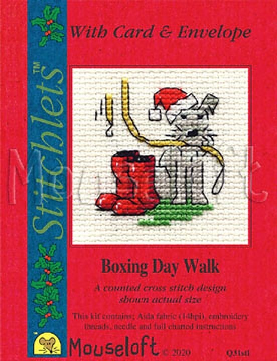 Mouseloft Boxing Day Walk Card Christmas Stitchlets Cross Stitch Kit - 100 x 125 x 12