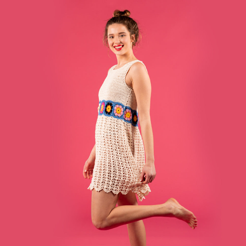 Granny Square Tile Dress - Free Dress Crochet Pattern For Women in Paintbox Yarns Cotton 4 ply by Paintbox Yarns