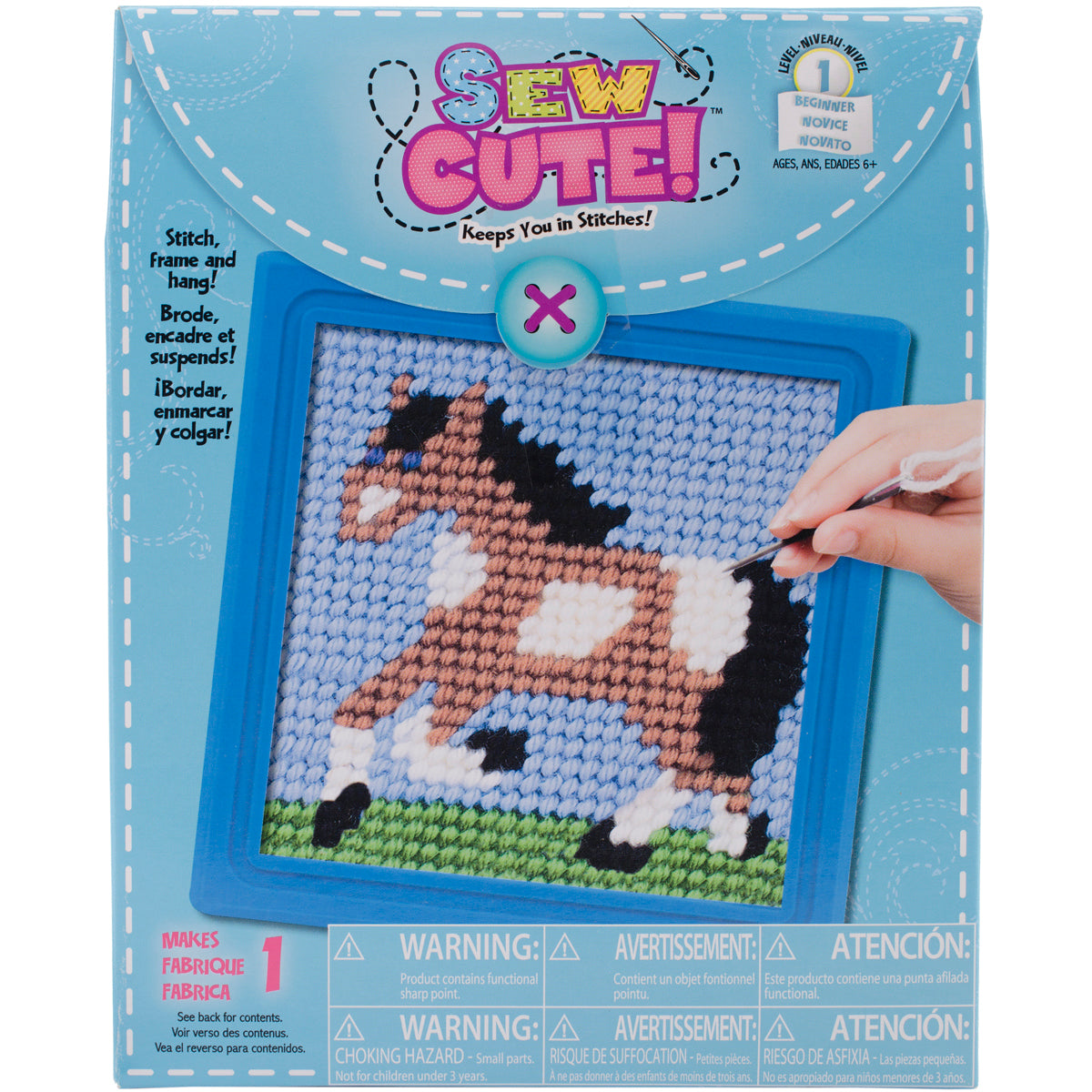 American Crafts Sew Cute! Horse Needlepoint Kit - 6"X6" Stitched In Yarn