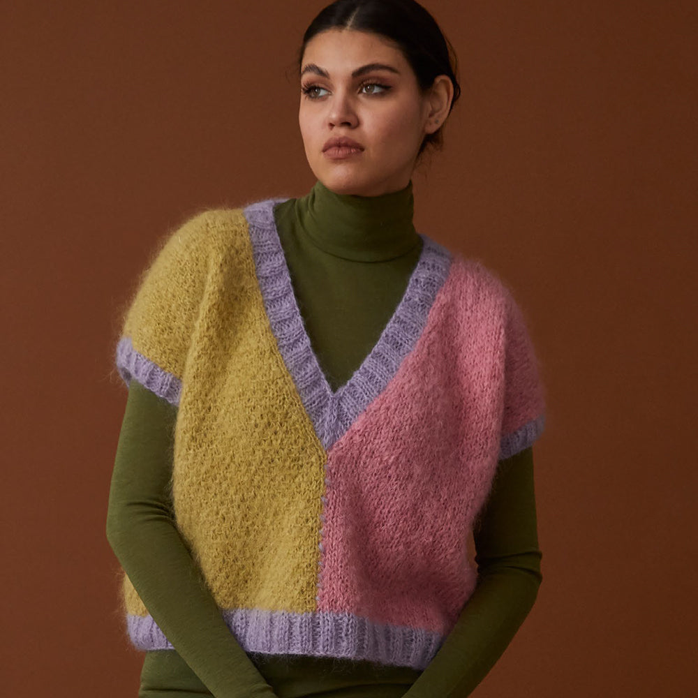 Colour Block Sweater and Vest Top - Knitting Pattern for Women in Debbie Bliss Nell by Debbie Bliss