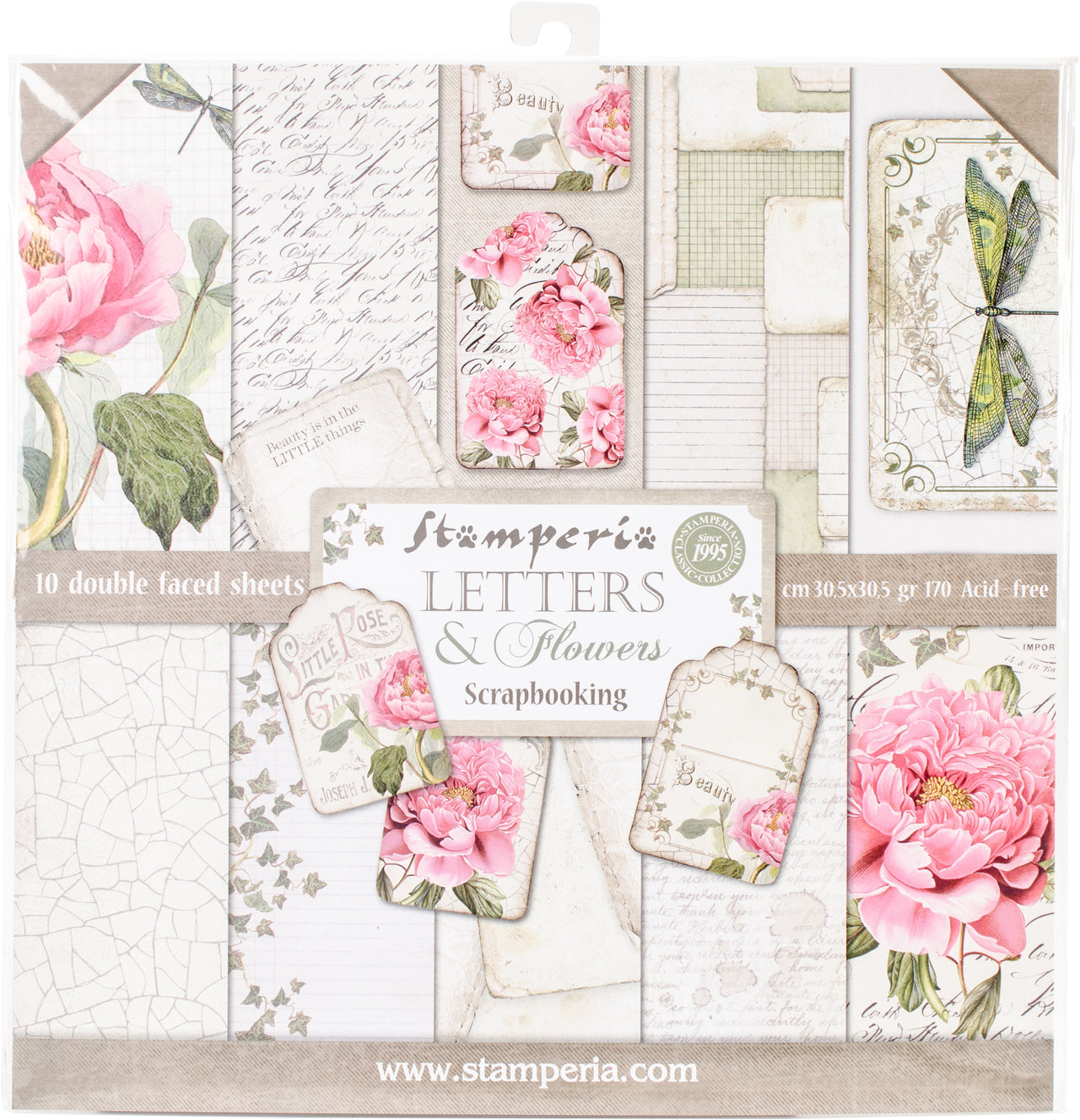 Stamperia Intl Stamperia Double-Sided Paper Pad 12"X12" 10/Pkg - Letters & Flowers, 10 Designs/1 Each