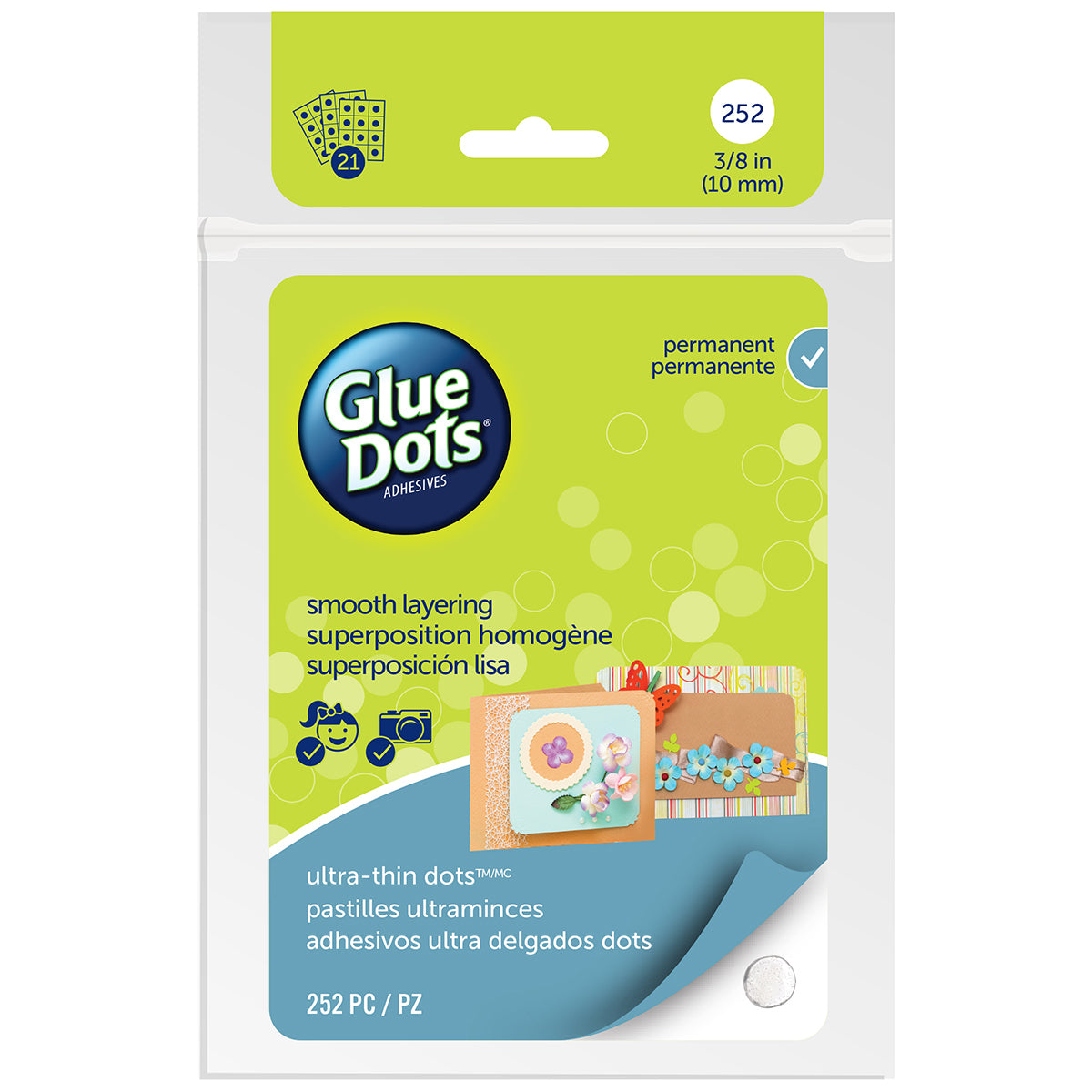 Glue Dots Clear Thin Dot Sheets - Ultra Thin .375" 252/Pkg