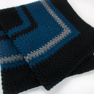 Black & Blue Infinity Moss Stitch Crochet Blanket