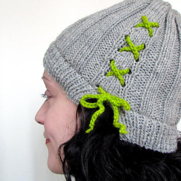 Lace Up Ribbed Beanie